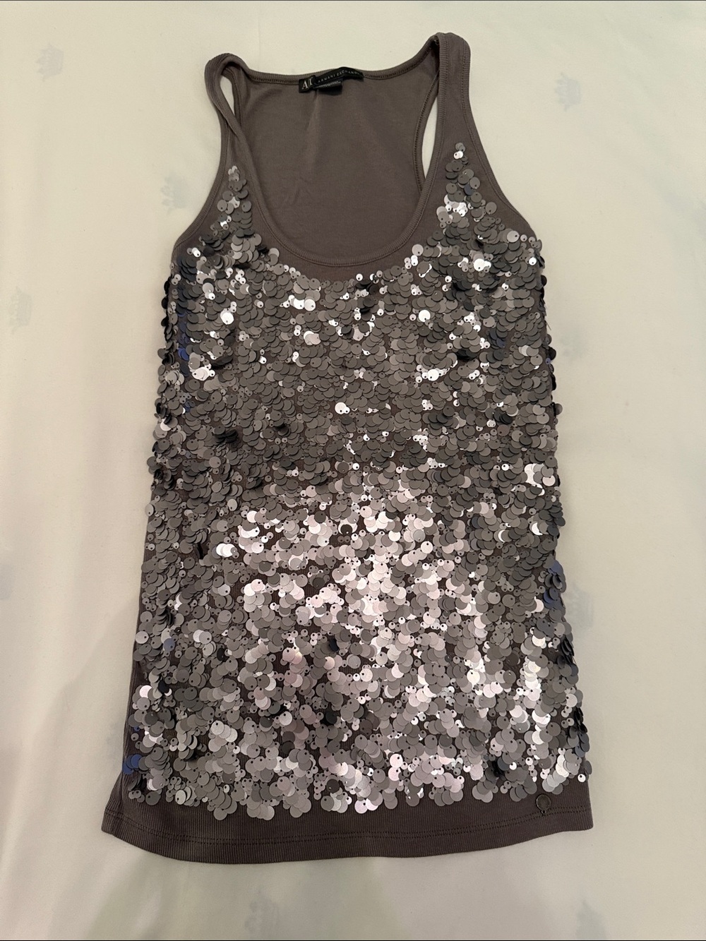 Armani Exchange Silver Sequin Racerback Tank